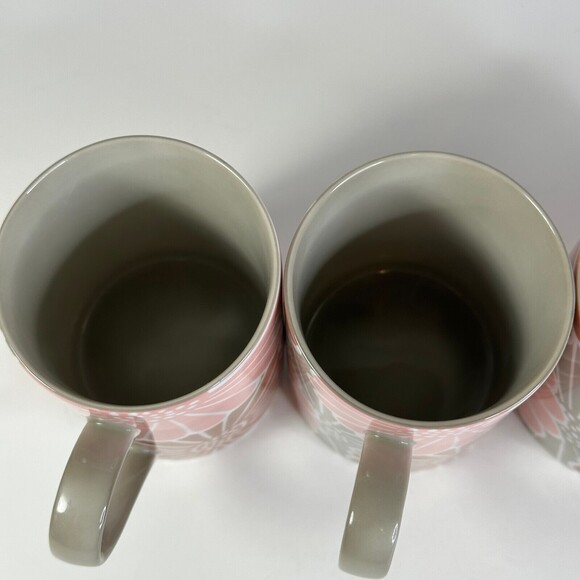 Fitz & Floyd Cups Gray Brown Pink Set of 4 KiKu Pattern porcelain - Picture 3 of 9